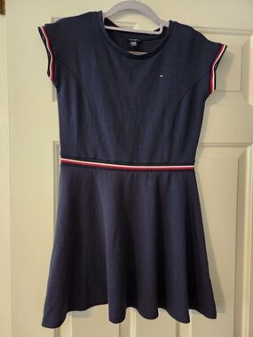 Tommy Hilfiger Girl's Blue Knit A-line Knee-length Dress Preppy Y2k, Large 12/14
